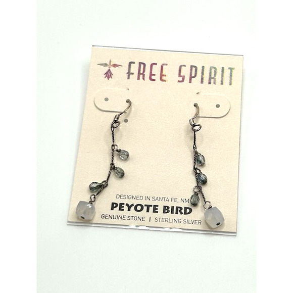 NWT Peyote Bird Blue Beaded Drop Earrings Genuine Stone Sterling Silver - Picture 1 of 6